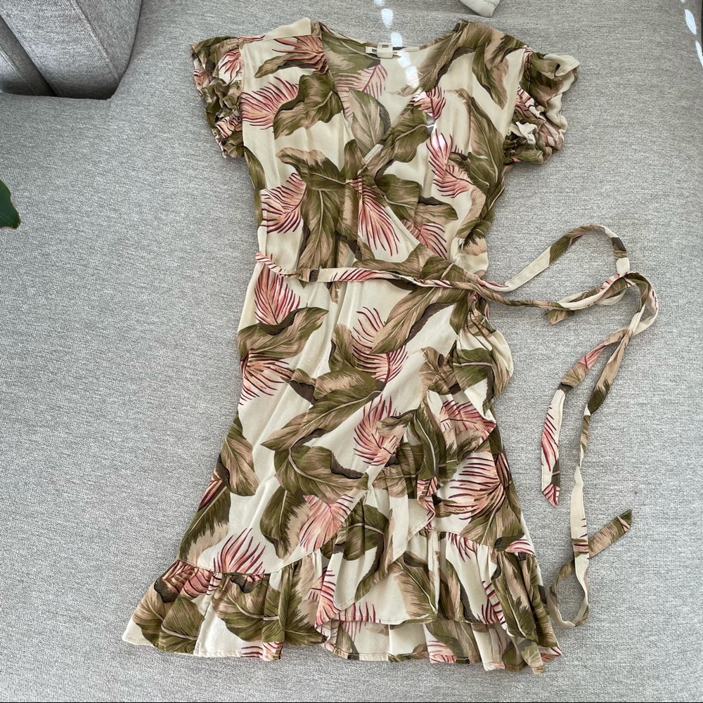 Billabong Wrap & Roll Wrap Dress Palm Print XS